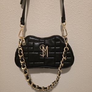 Steve Madden Elegant Black Quilted Shoulder Bag with Gold Chain